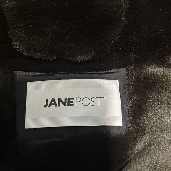 JANEPOST Coat, Like New, Black, Poly W/Faux Fur Trim, Small 4/6, meas. below - Picture 5 of 11